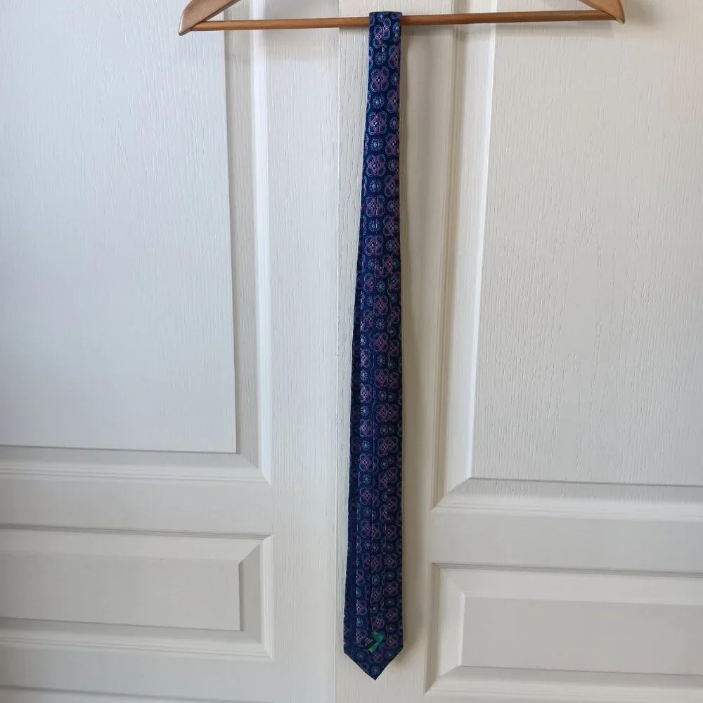 Ted Baker London Men's Navy Blue Purple Medallions Silk Tie L59